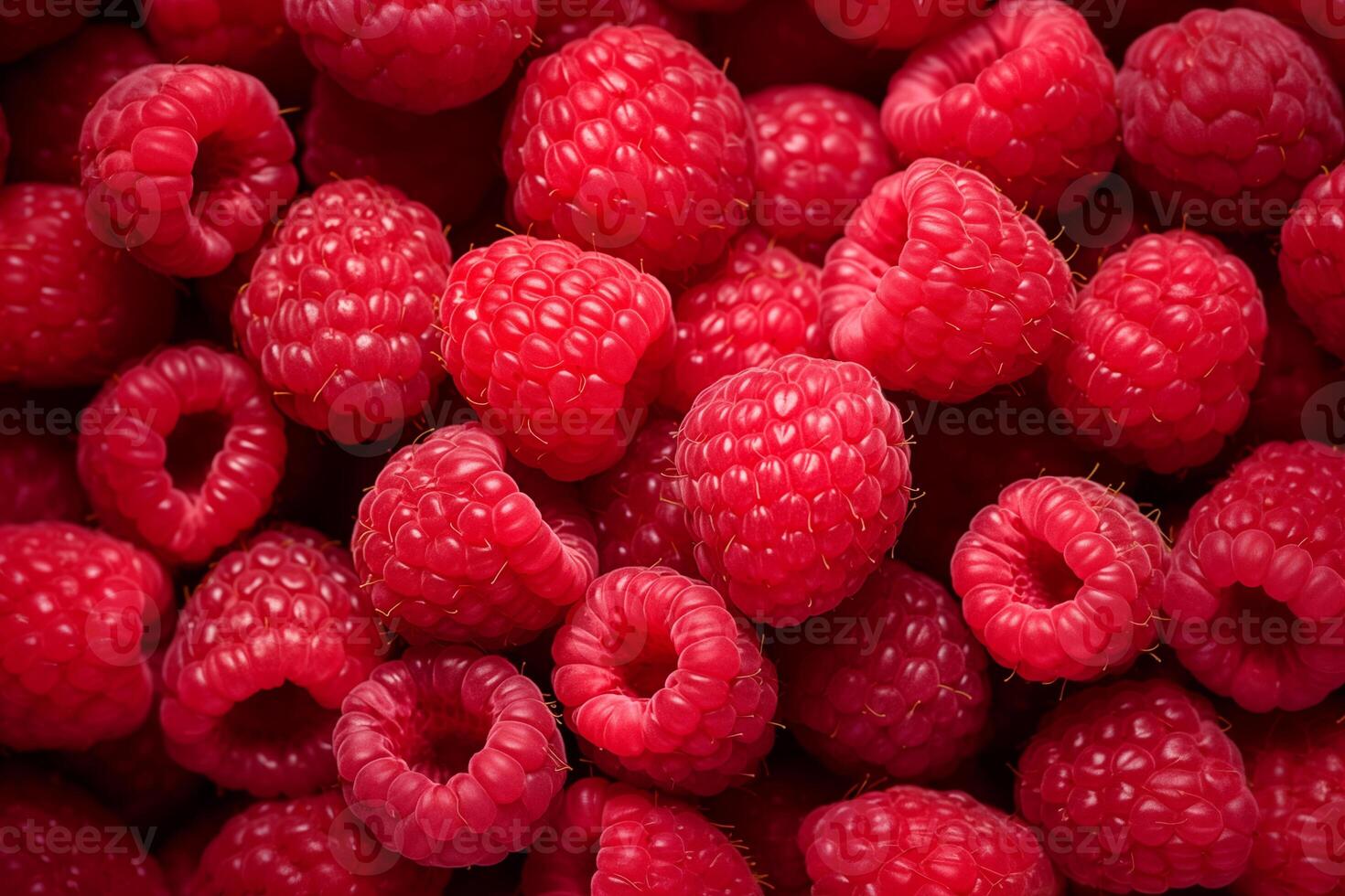 A pile of fresh Raspberry form the background, shown from above photo
