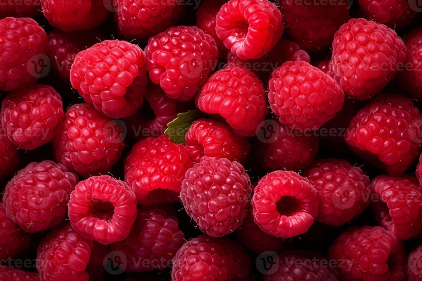 A pile of fresh Raspberry form the background, shown from above photo