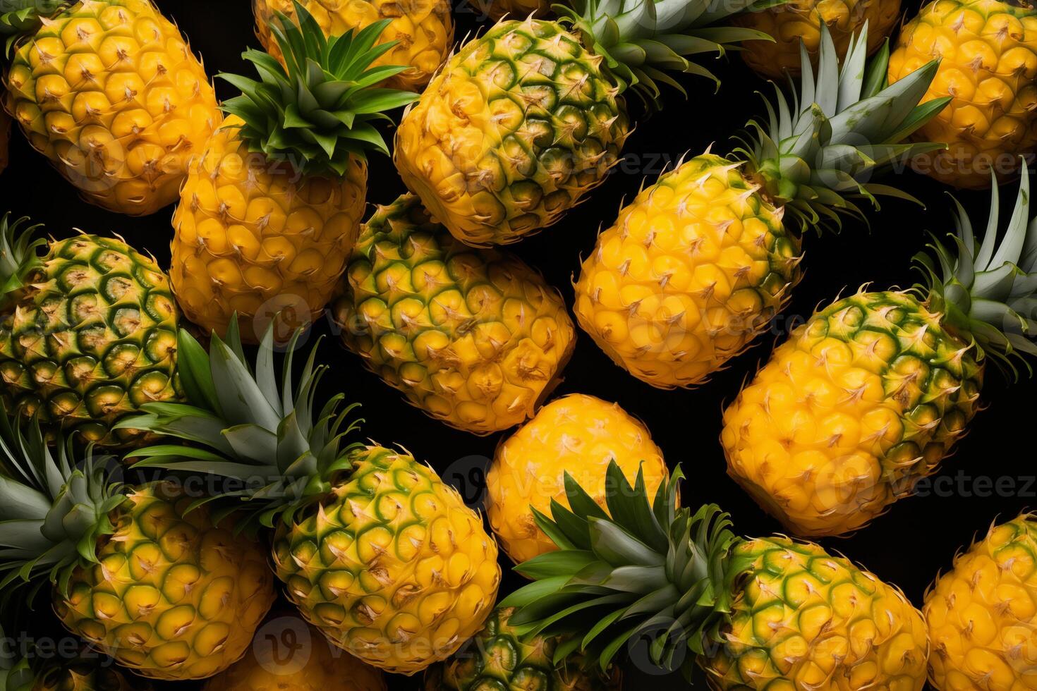 A pile of fresh Pineapple form the background, shown from above photo