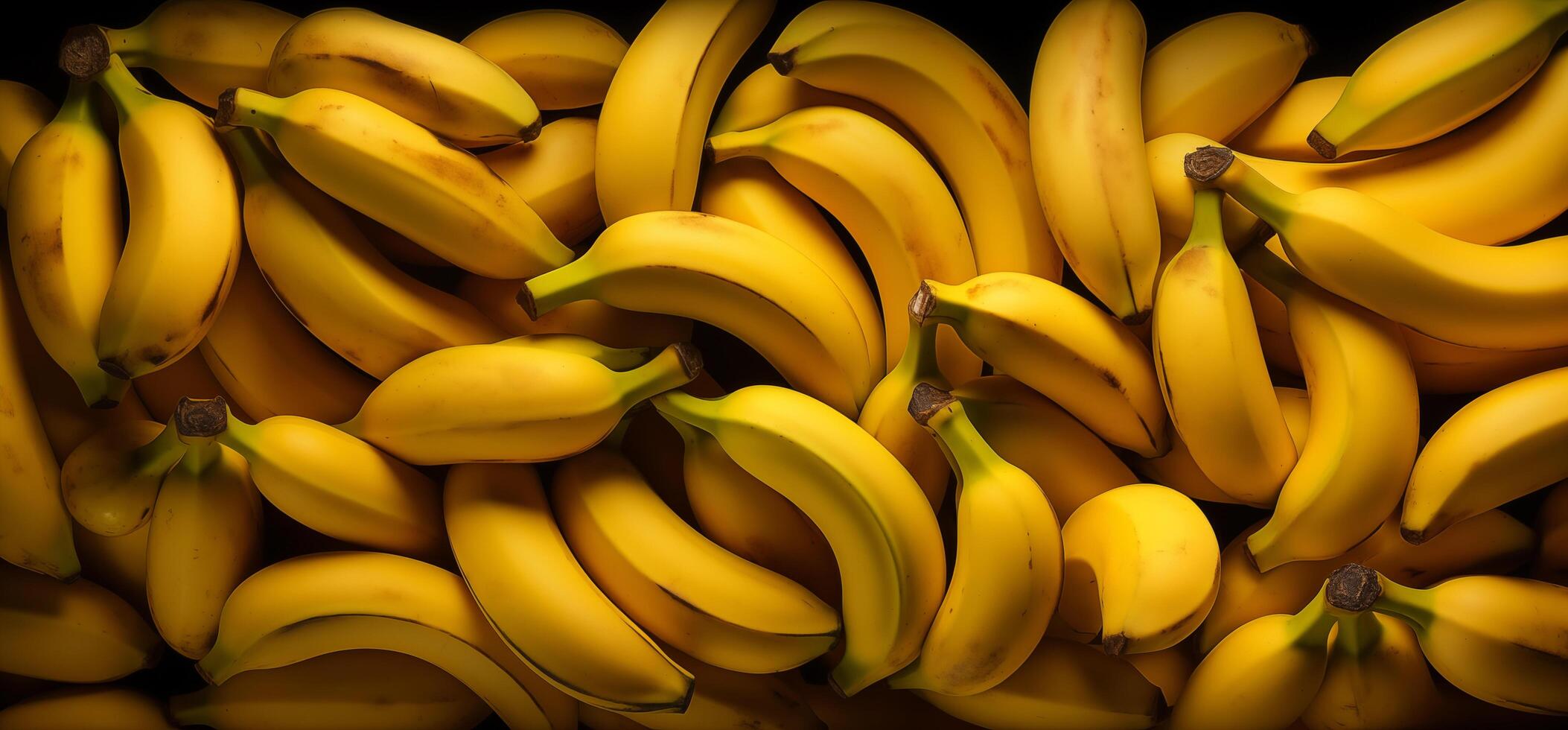 A pile of fresh bananas form the background, shown from above photo
