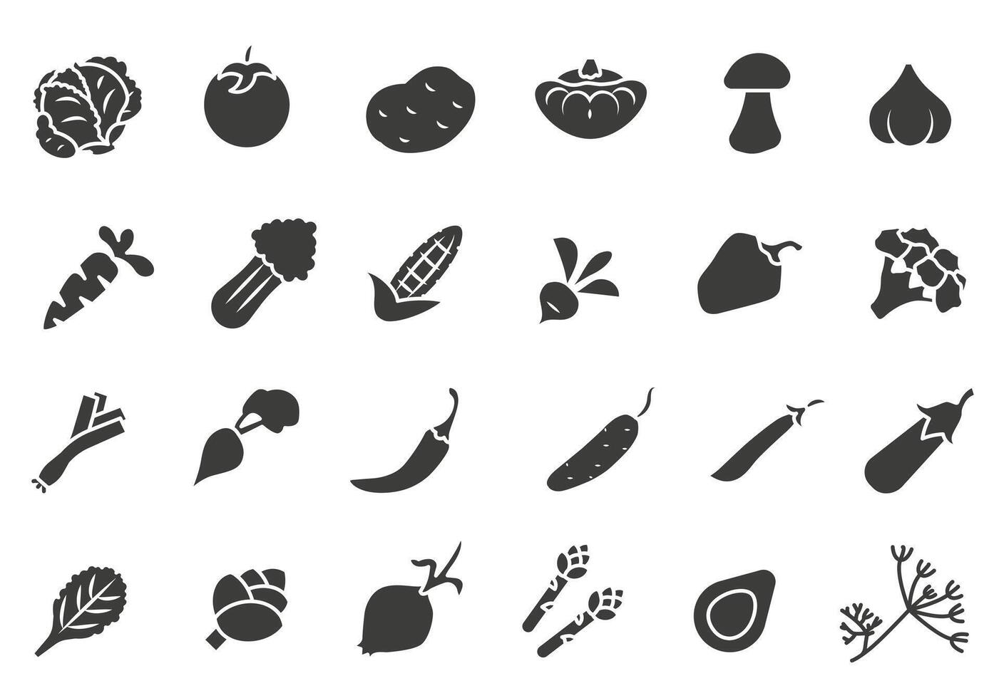 Dark vegetable set illustration. Icons are dark. Vegetables for different tastes. vector