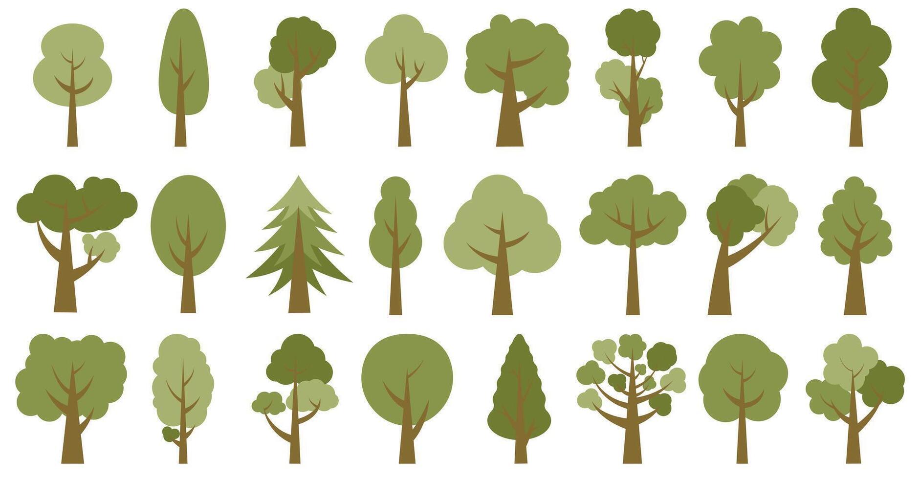 Trees in shades of green. Collection of illustrations of trees. Wood for every taste. Abstraction of trees. vector