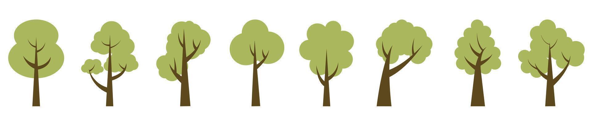Green light trees. Collection of illustrations of trees. Wood for every taste. Abstraction of trees. vector
