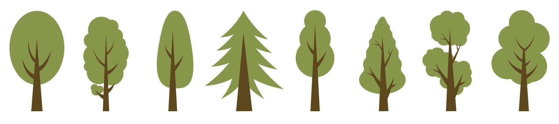 Green tall trees. Collection of illustrations of trees. Wood for every taste. Abstraction of trees. vector