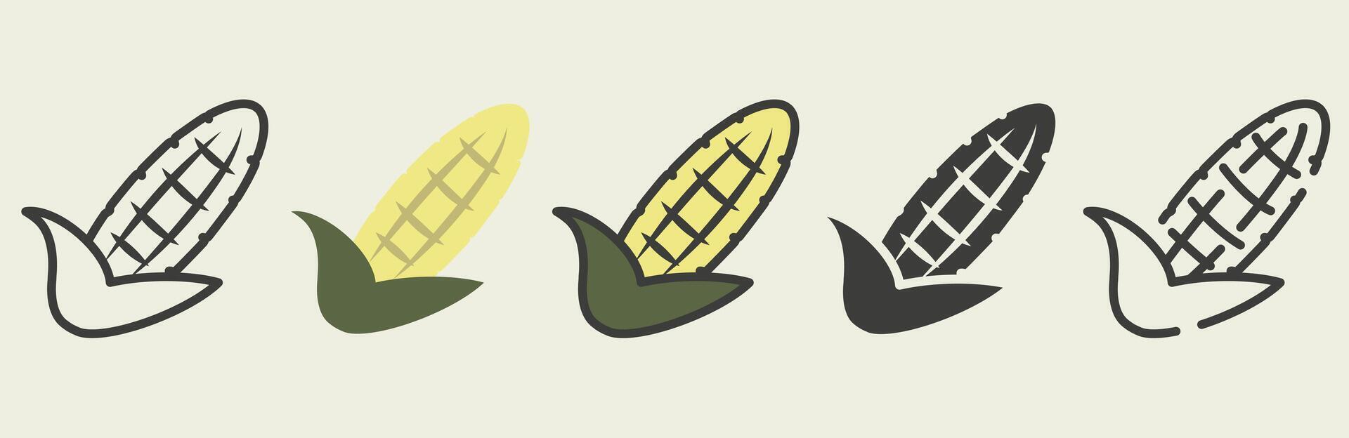 Corn in different styles. Corn icons. Set of corn. vector