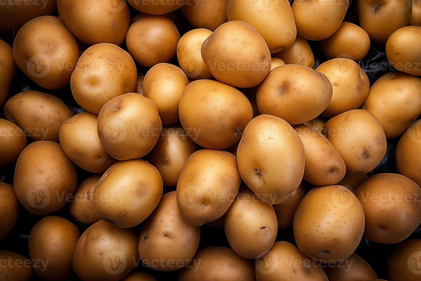 A pile of fresh potato form the background, shown from above photo