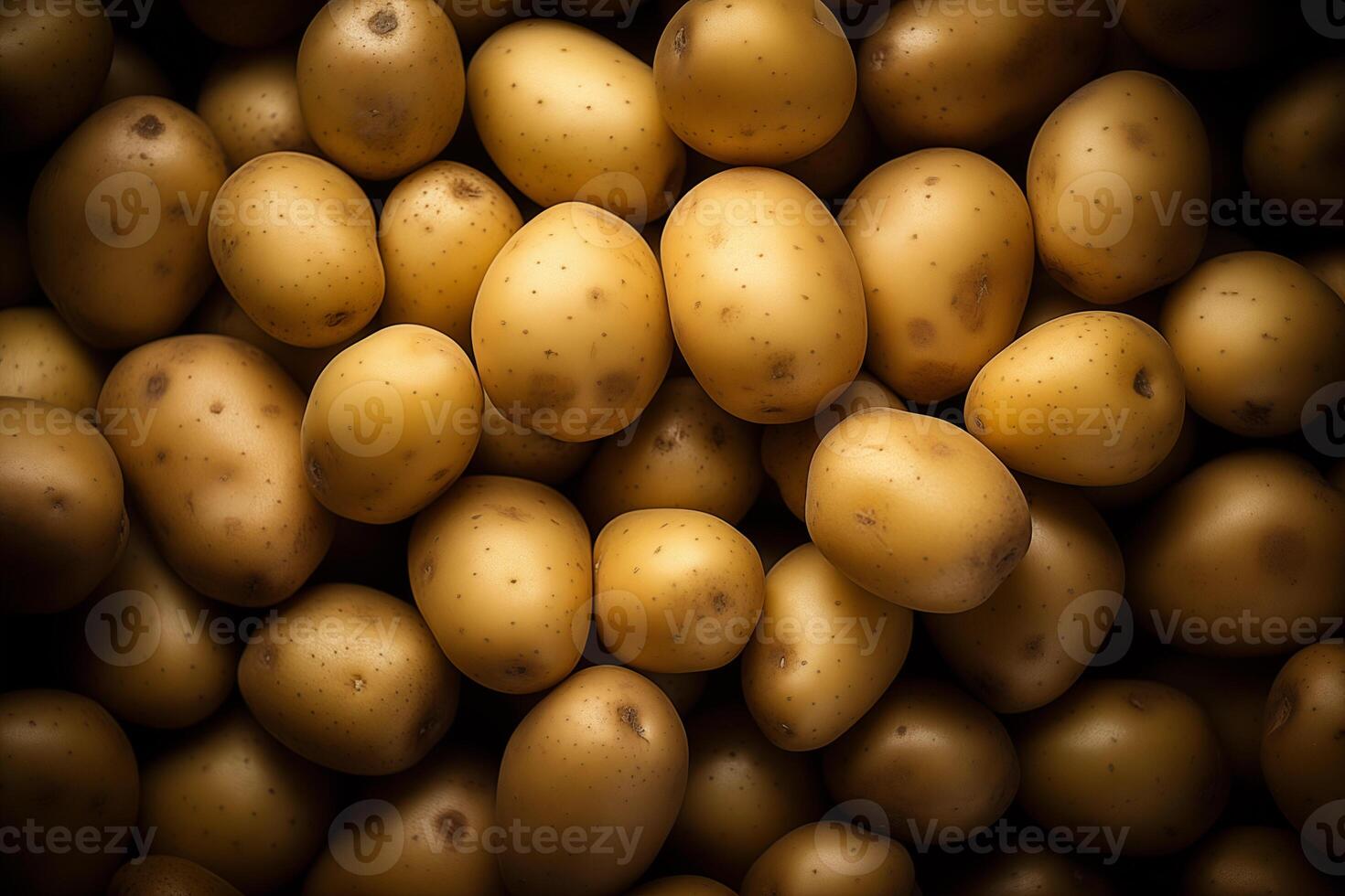 A pile of fresh potato form the background, shown from above photo