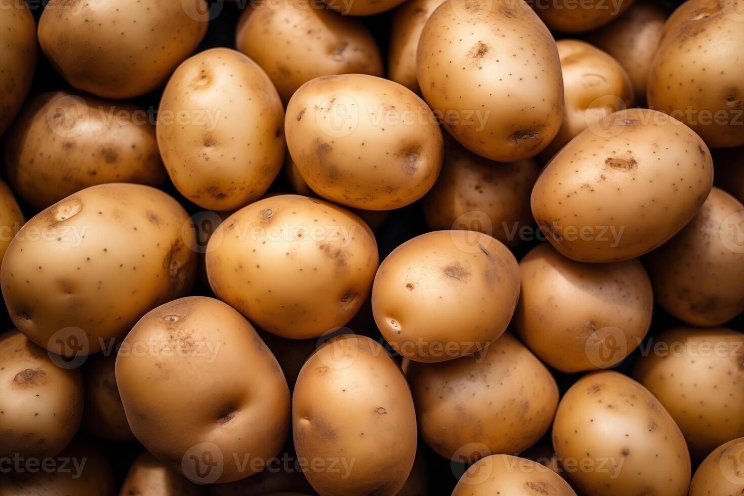 A pile of fresh potato form the background, shown from above photo