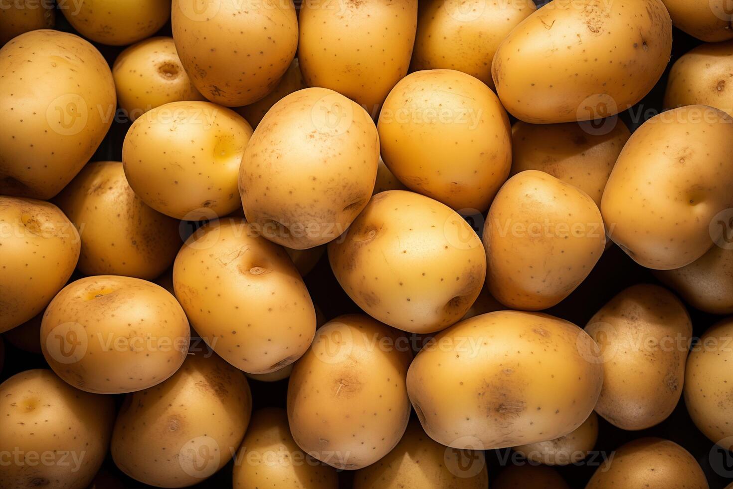 A pile of fresh potato form the background, shown from above photo