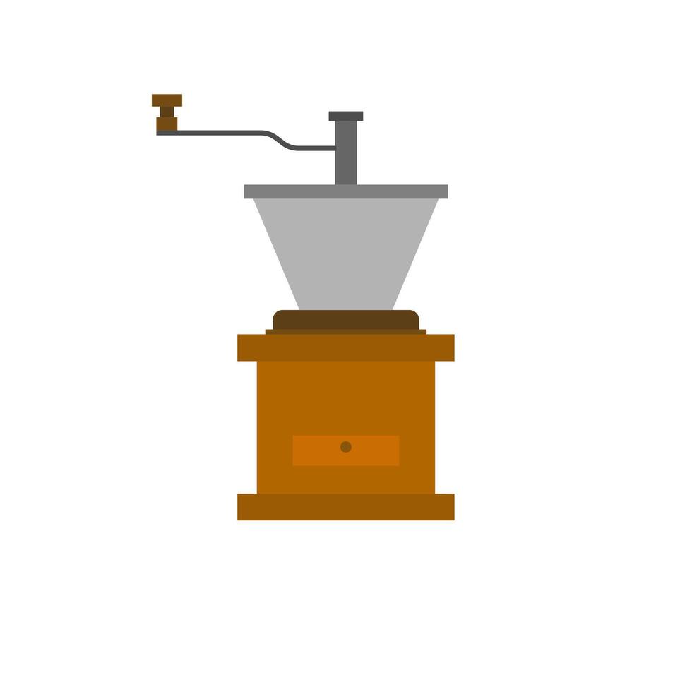 manual coffee grinder flat design illustration. vintage coffee mill grinder isolated on white background. Coffee Machine icon. Equipment for making aromatic beverage. vector