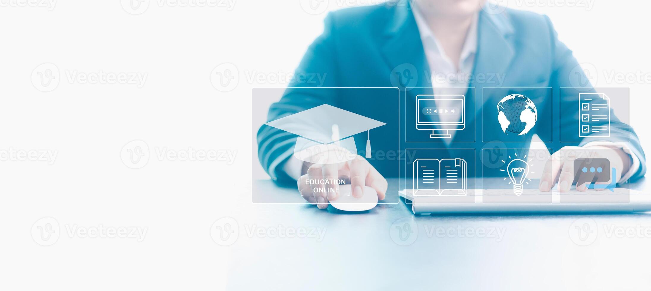 Online education, students can learn and earn a degree via virtual courses on a laptop, using digital tutorials and apps, showcasing the modern concept of distance learning powered by technology. photo