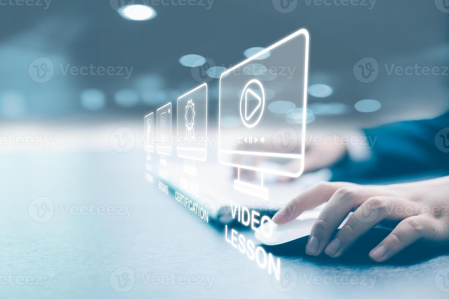 Student can learn through digital education by taking online courses and virtual training, embodying the modern concept of a library without walls. learn, library, digital, education, online, course. photo