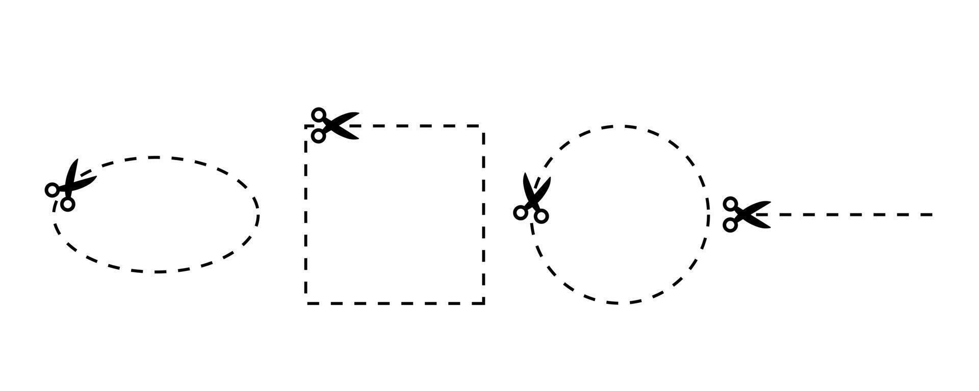 Scissors icons with dotted lines set. vector