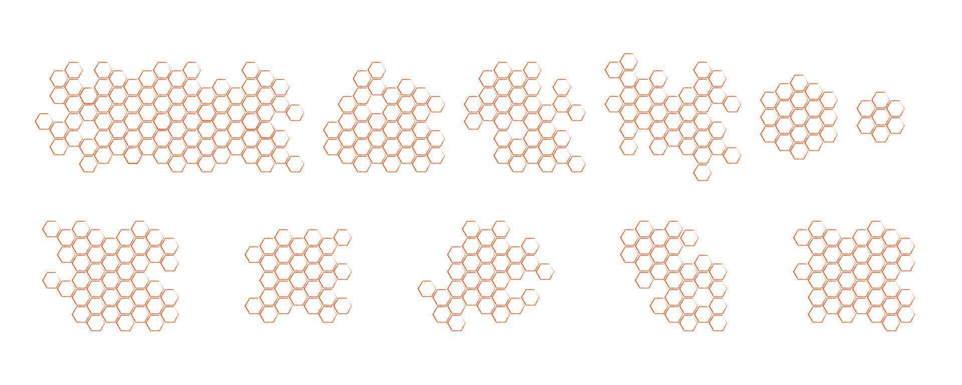 Textured honeycomb. Propolis honeycomb set. Doodle hand drawn honeycomb structure. Honey, pollen, wax, parchment bee products in sketch style. Stock black and white illustration on white background vector