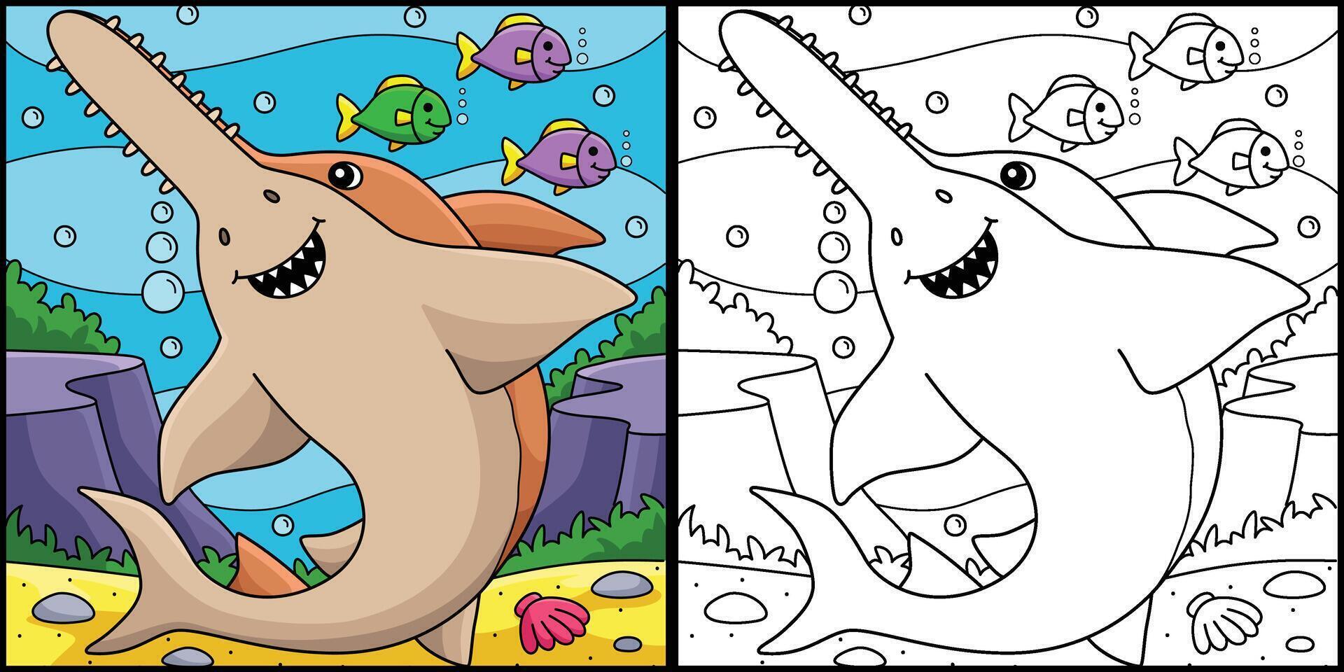 Sawshark Coloring Page Colored Illustration vector