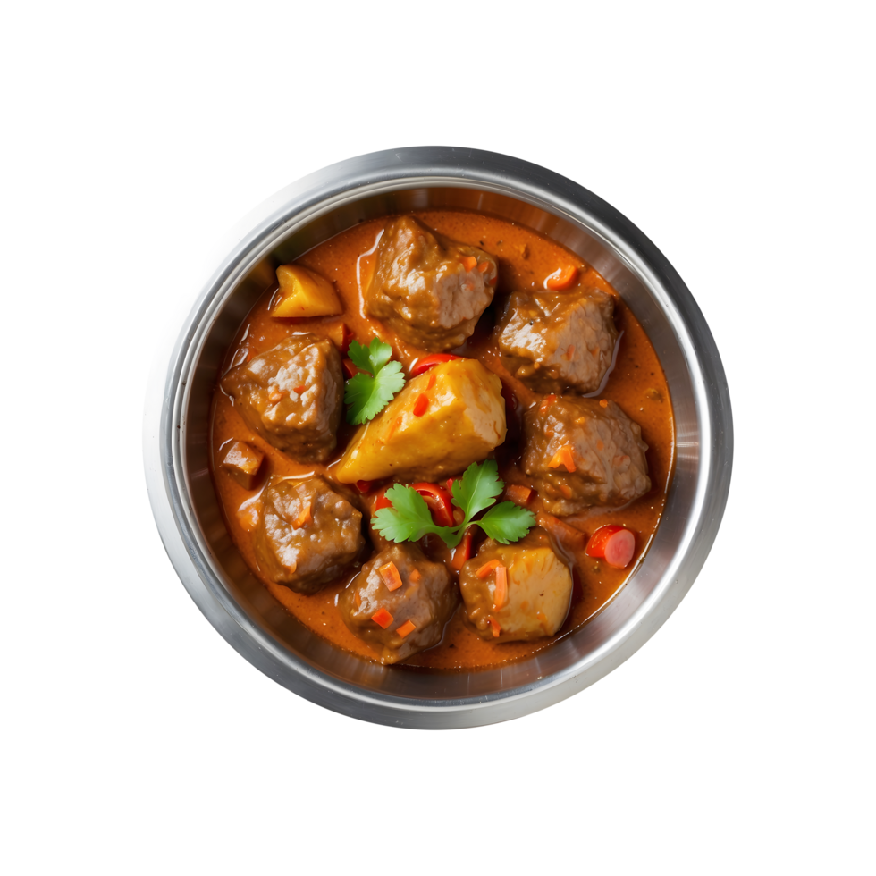Deliciously Spiced Mutton Curry in an Iron Pan Isolated on a Transparent Background. Mutton Curry Isolated on a Transparent Background png