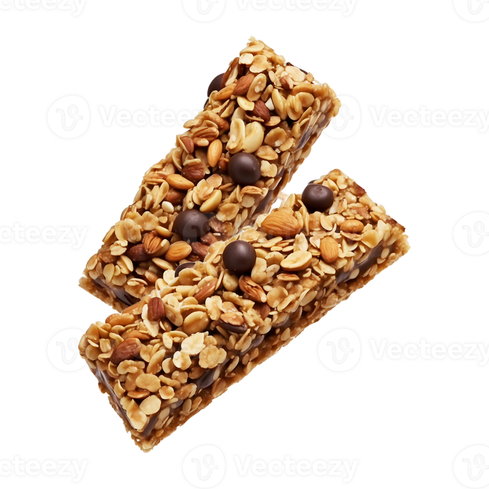 Energy Packed Healthy Granola Bars with Almonds, Oats, and Chocolate Isolated on a Transparent Background png