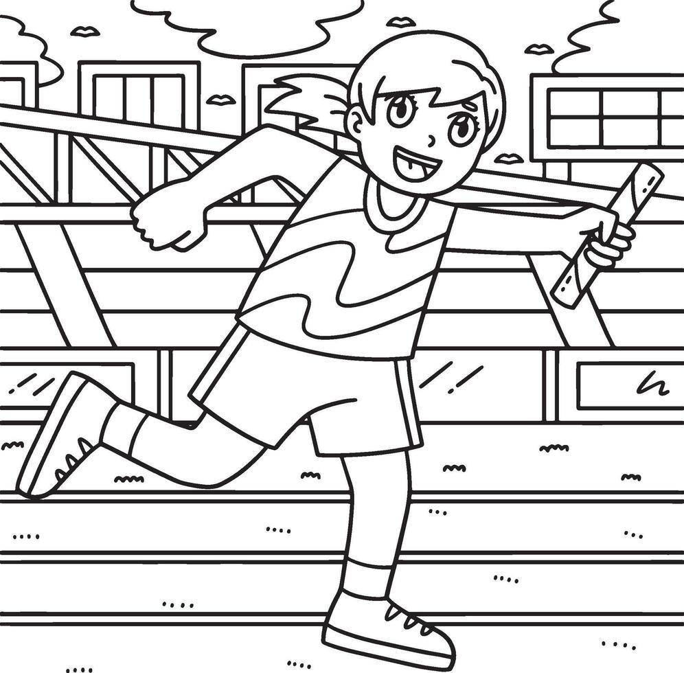 Track and Field Female with Relay Baton Coloring vector