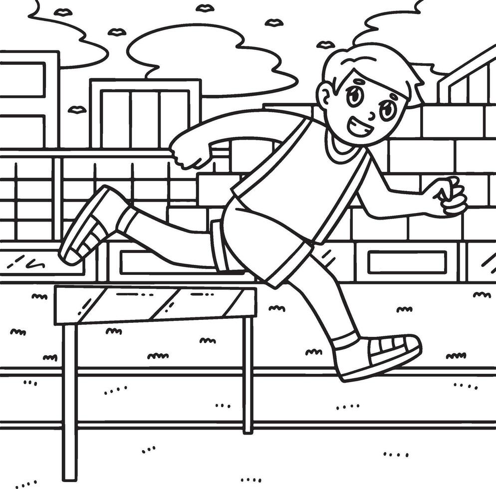 Track and Field Athlete Jumping Over a Hurdle vector