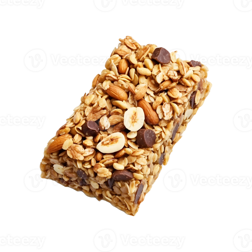 Delicious and Healthy Granola Cereal Bars with Oats, Nuts, and Chocolate Isolated on a Transparent Background png