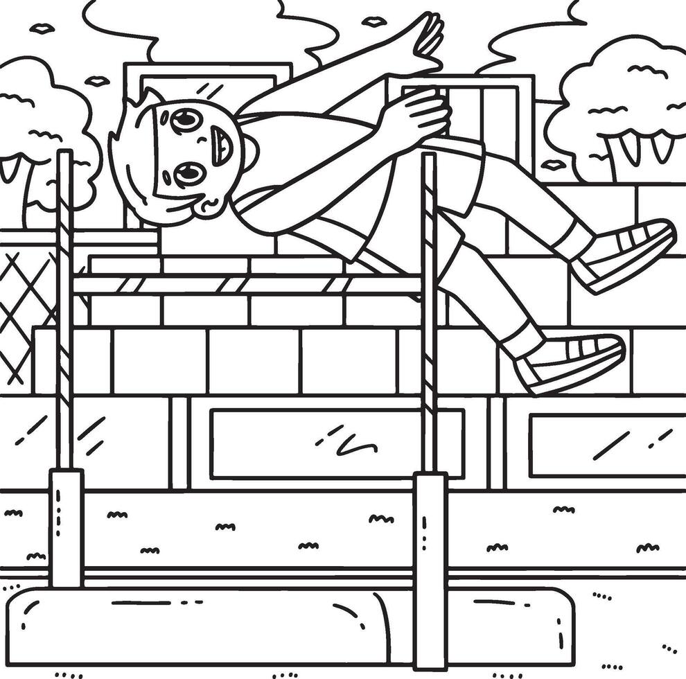 Track and Field Athlete High Jump Coloring Page vector