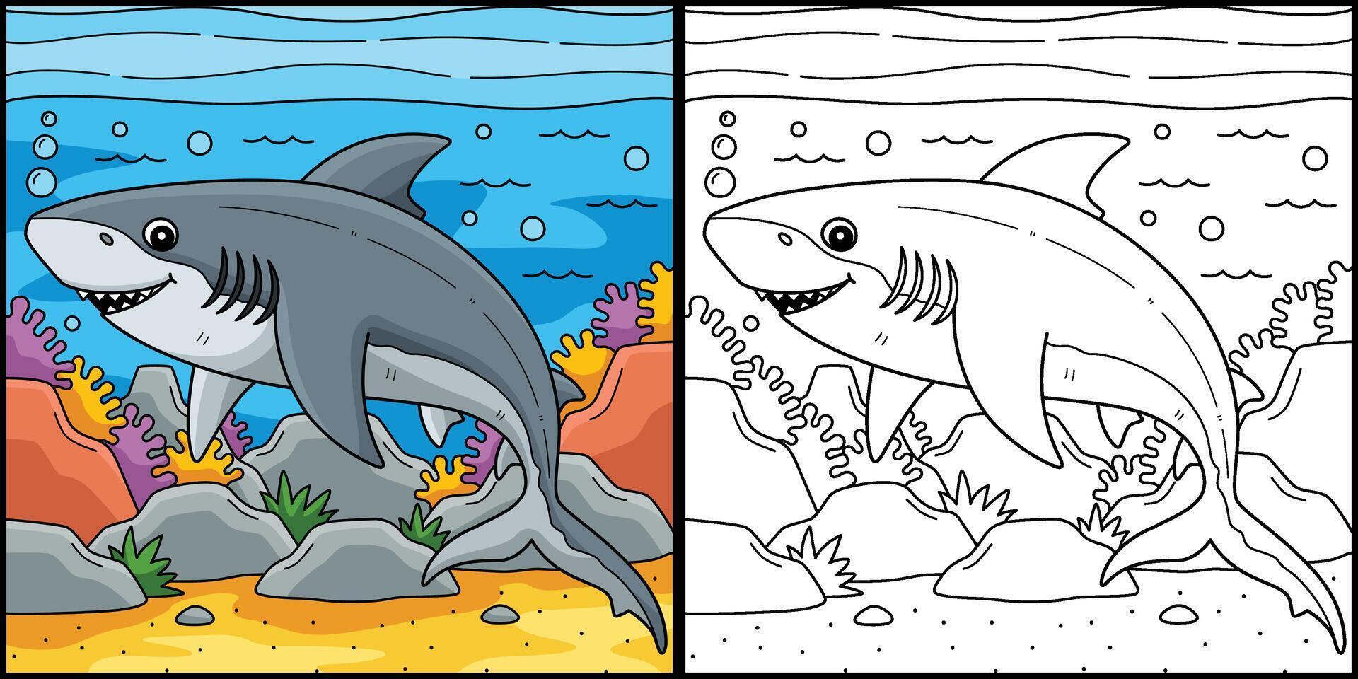 Bull Shark Coloring Page Illustration vector
