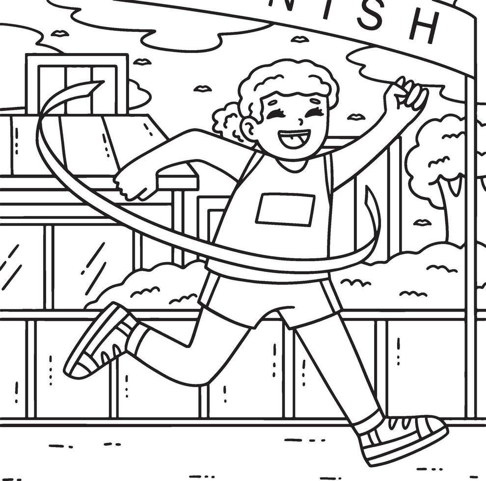 Track and Field Female with Finish Line Coloring vector