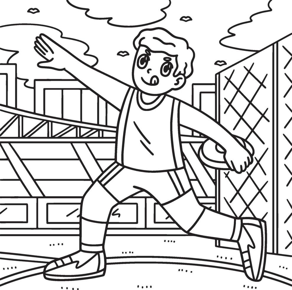 Track and Field Athlete with Discus Coloring Page vector