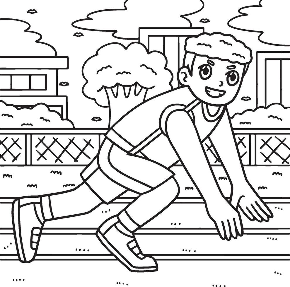Track and Field Athlete Ready to Sprint Coloring vector