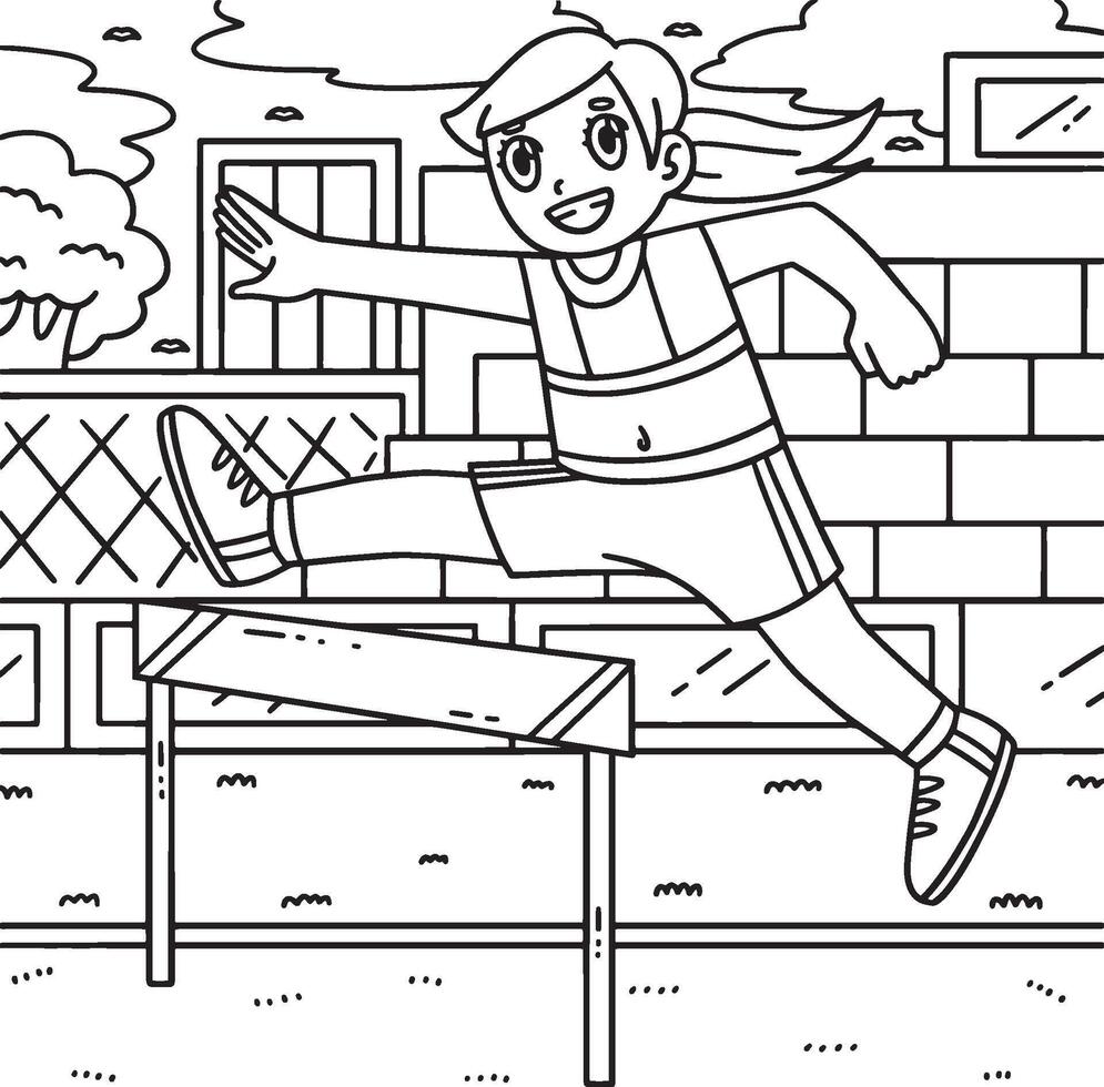 Track and Field Female Jumping Over Hurdle vector