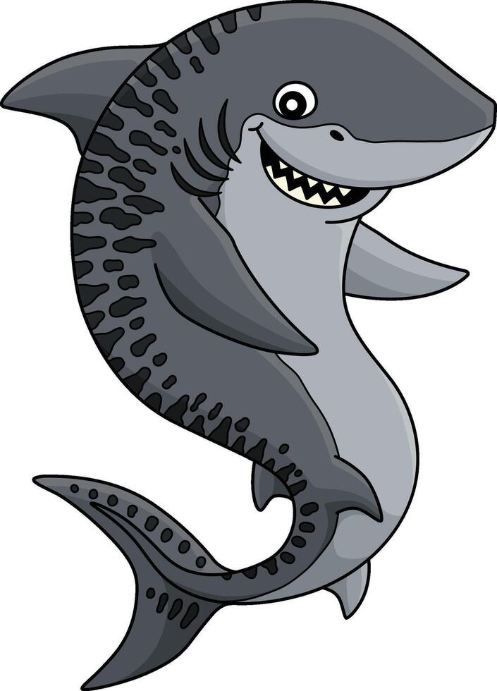 Tiger Shark Cartoon Colored Clipart Illustration vector