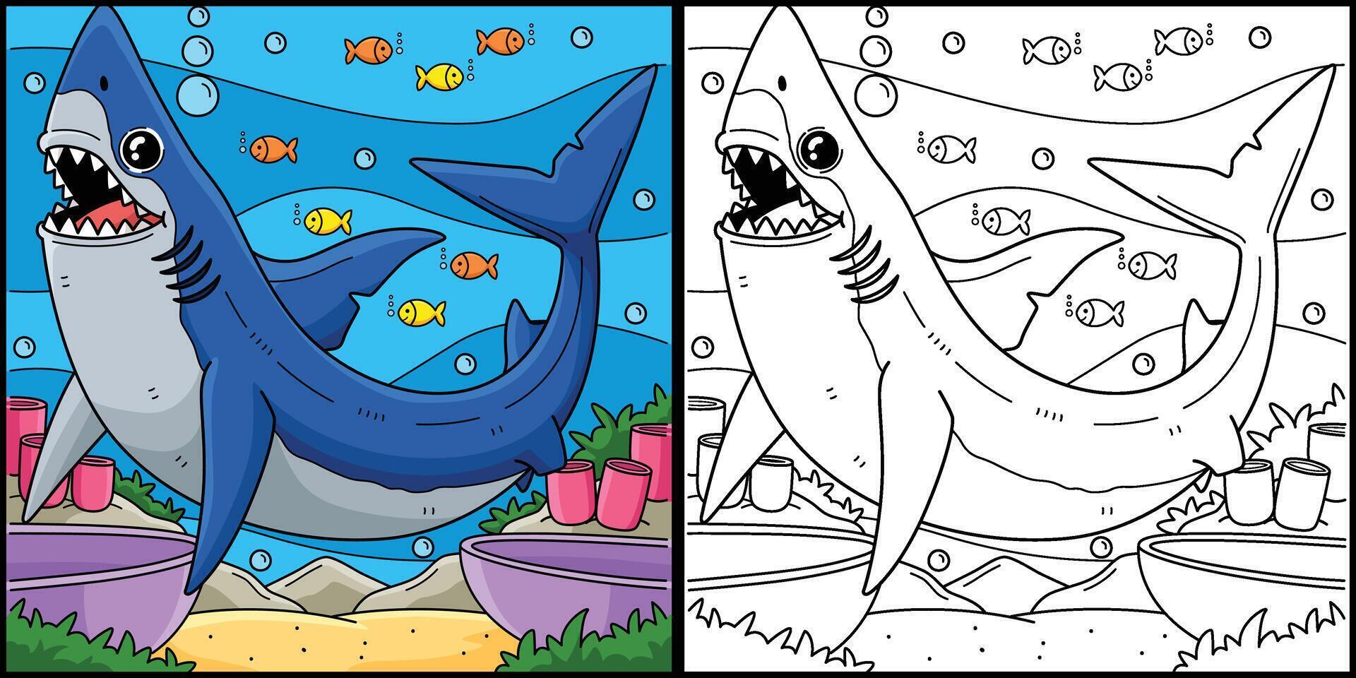 Mako Shark Coloring Page Colored Illustration vector
