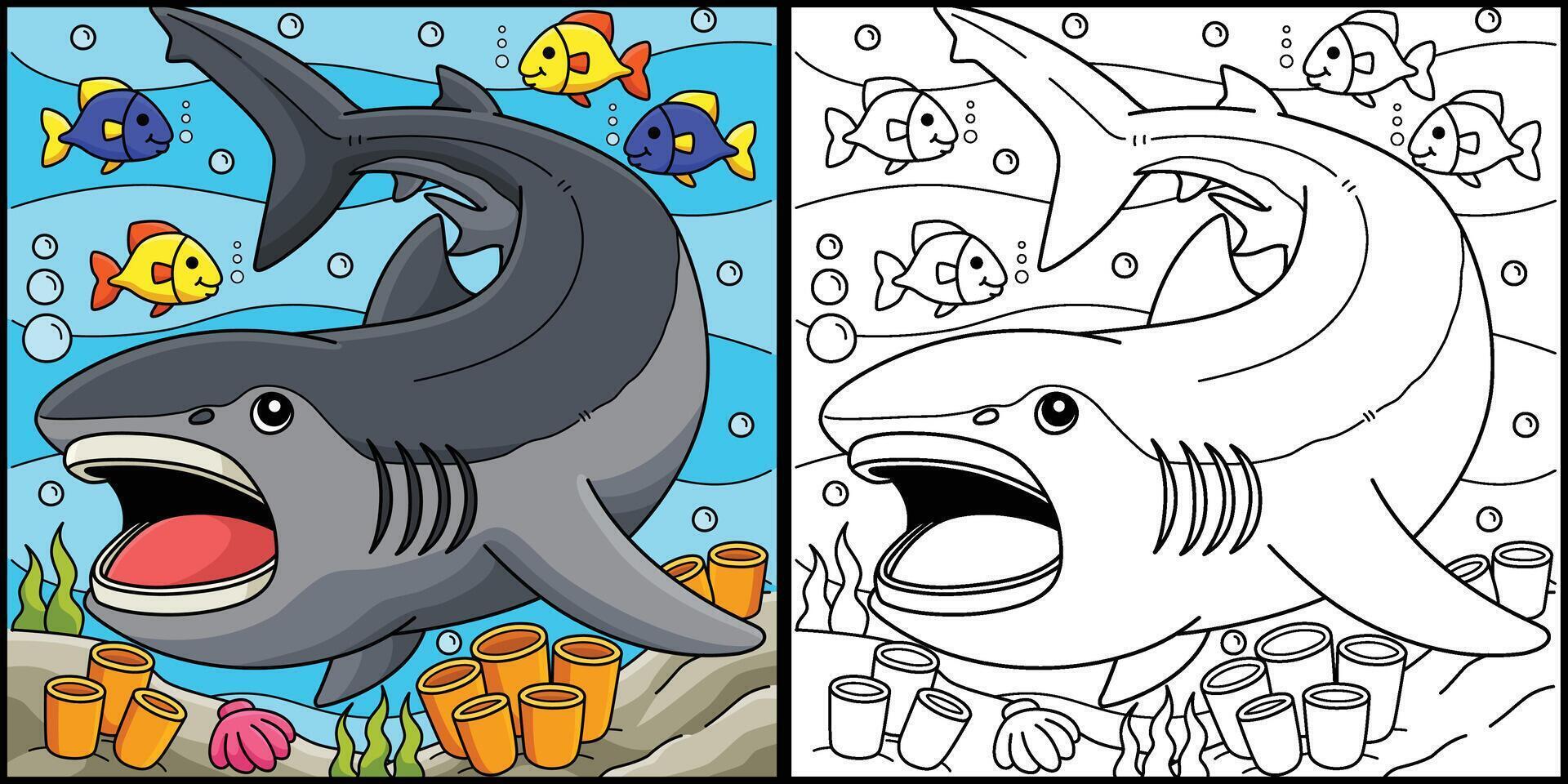 Megamouth Shark Coloring Page Colored Illustration vector