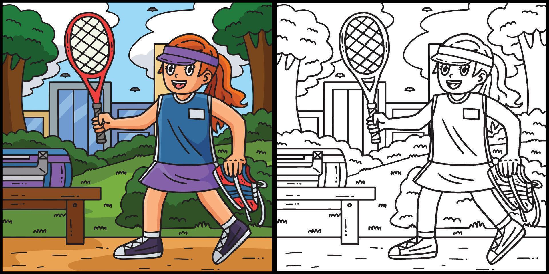 Tennis Girl Carrying Shoes and Racket Illustration vector