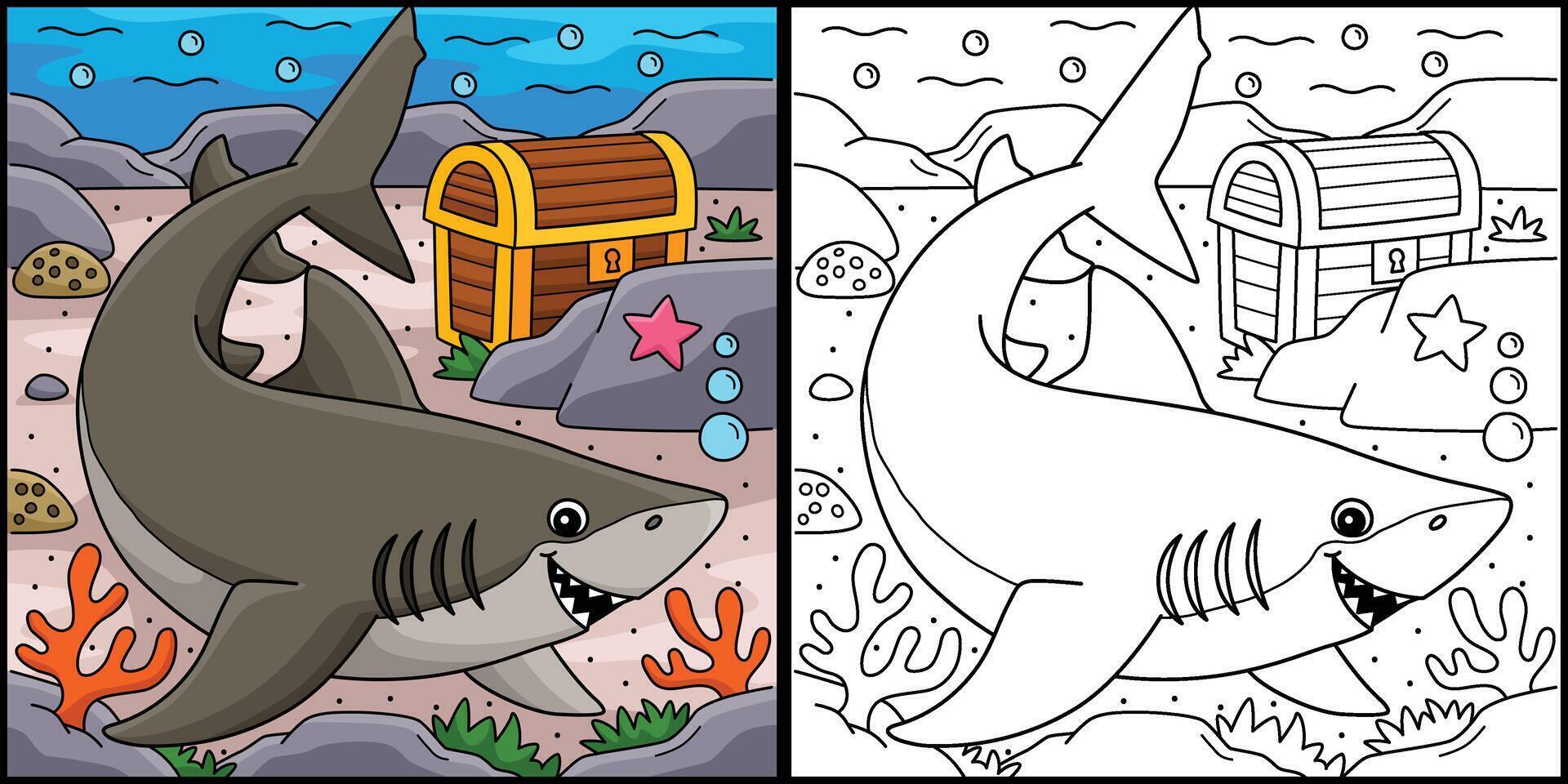 Lemon Shark Coloring Page Colored Illustration vector