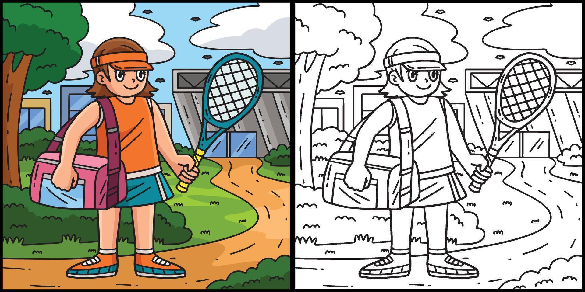 Female Tennis Player with Bag Racket Illustration vector