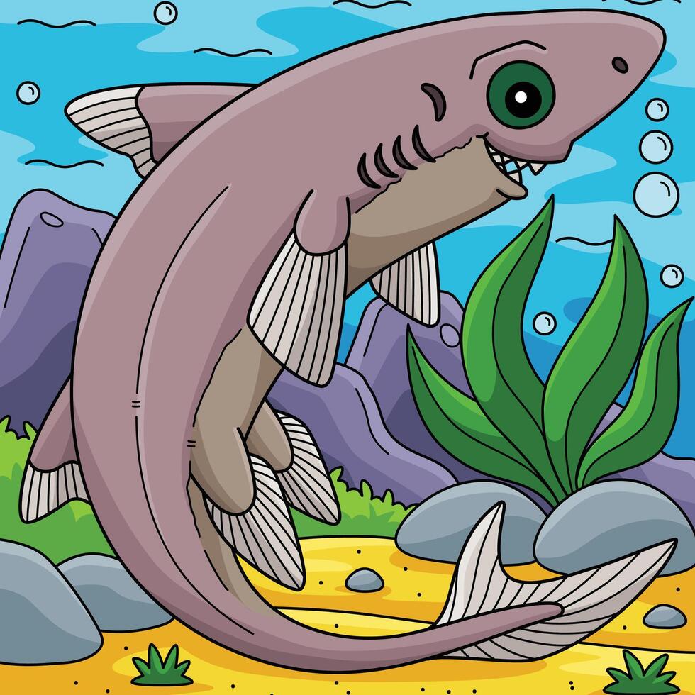 Dwarf Lantern Shark Colored Cartoon Illustration vector