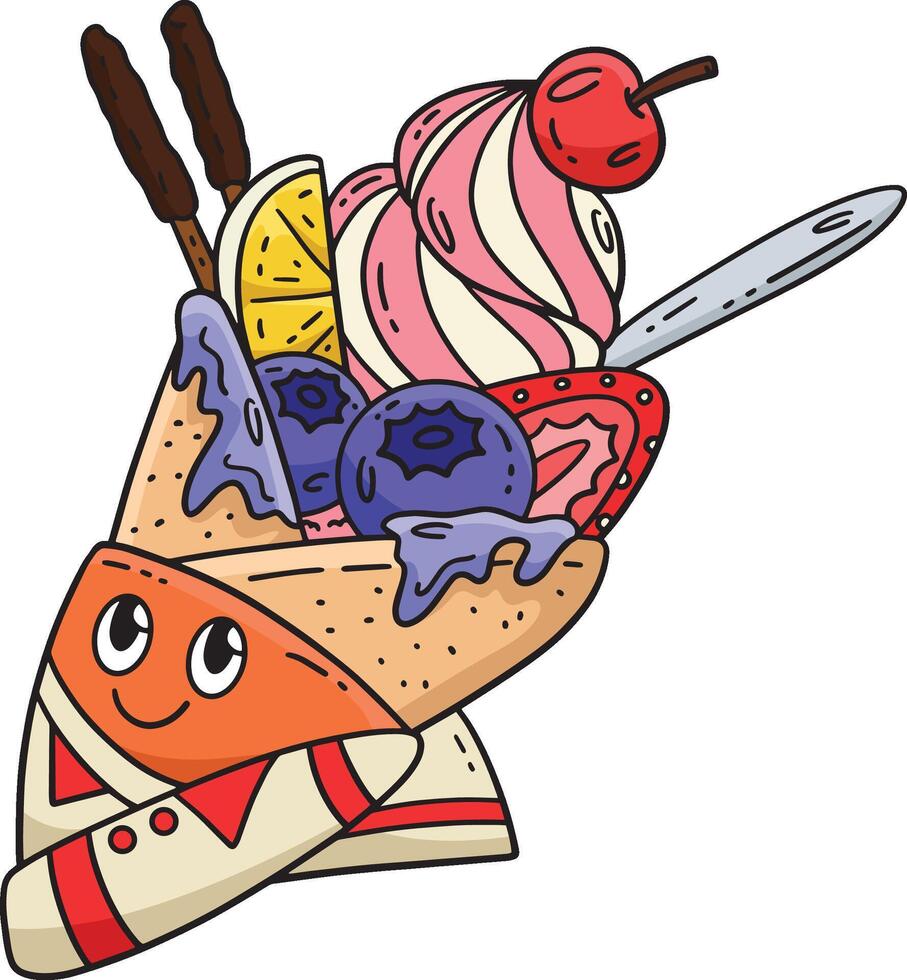 Ice Cream Crepe Cartoon Colored Clipart vector