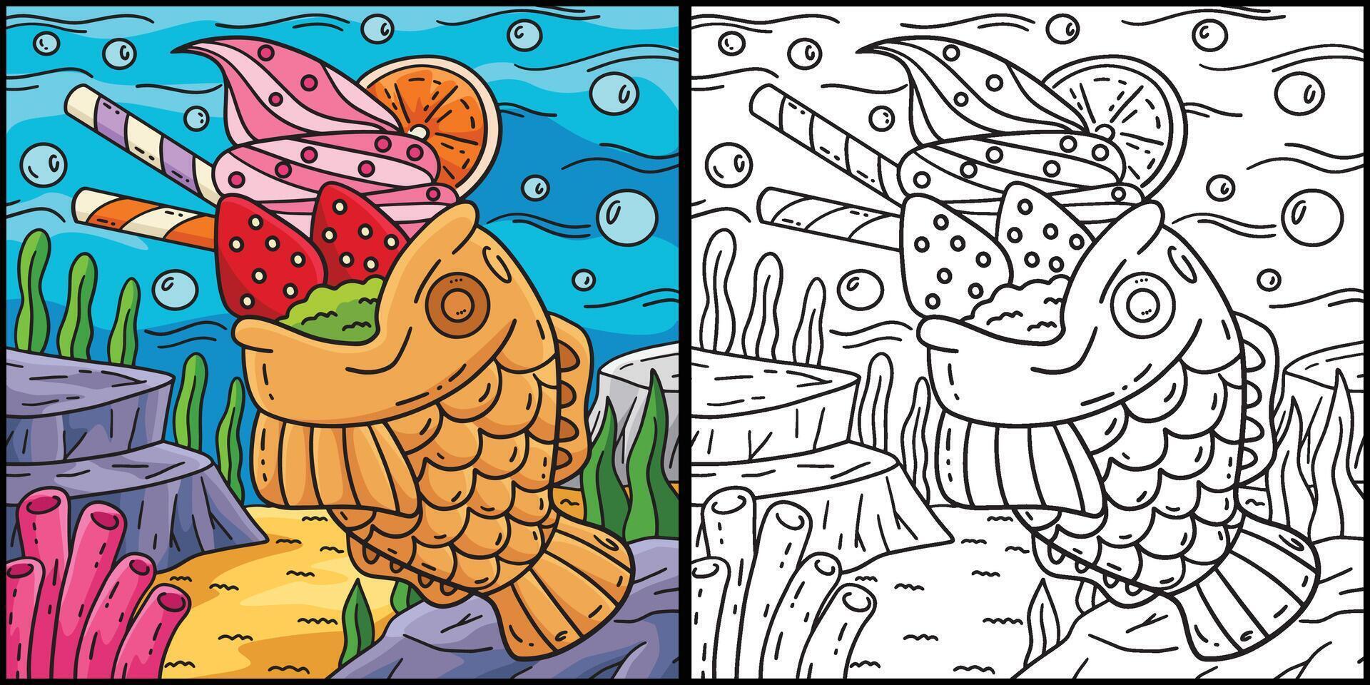 Taiyaki Ice Cream Coloring Page Illustration vector