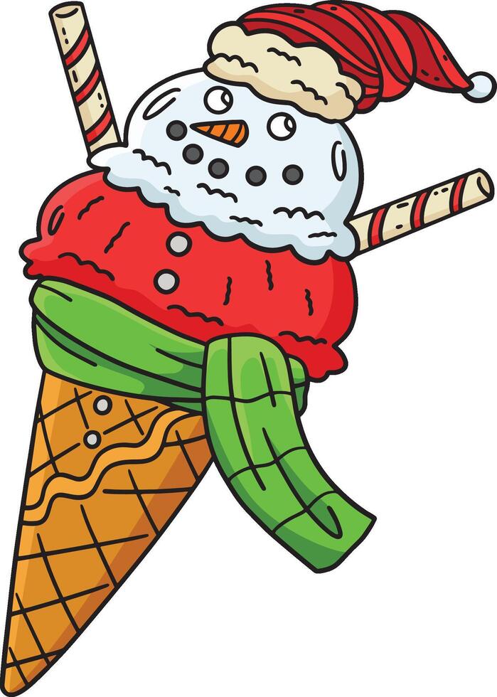 Ice Cream Snowman Cone Cartoon Colored Clipart vector