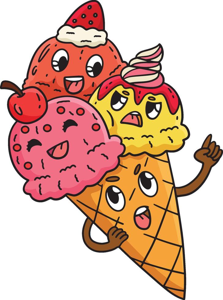 Triple Scoop Ice Cream Cartoon Colored Clipart vector