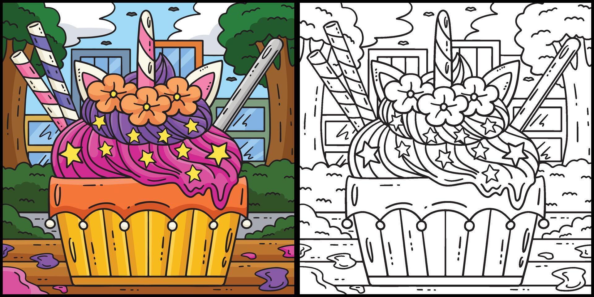 Ice Cream with Unicorn Horn Coloring Illustration vector
