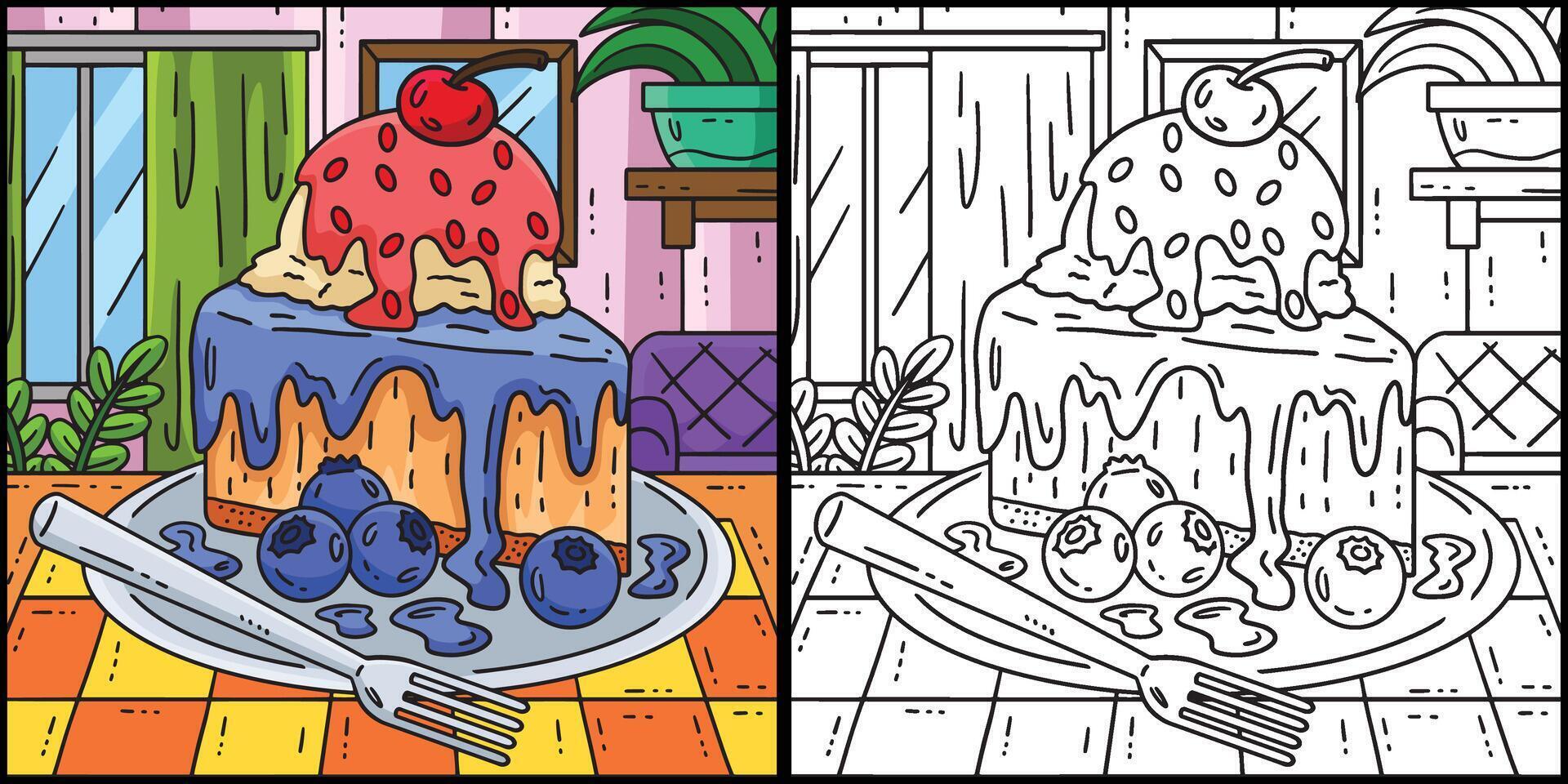 Ice Cream Cake Coloring Page Colored Illustration vector