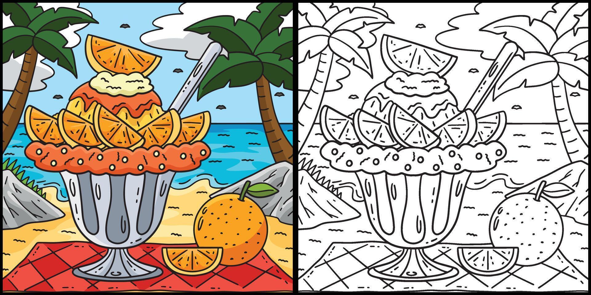 Ice Cream Orange Sundae Coloring Page Illustration vector