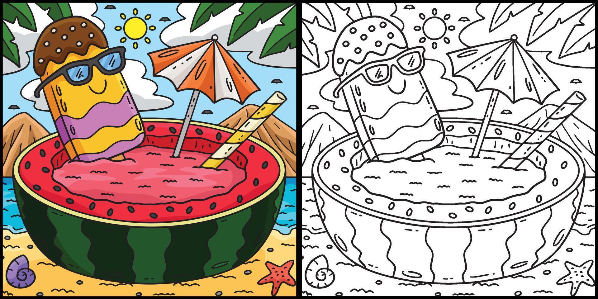 Ice Cream Popsicle on Watermelon Pool Illustration vector