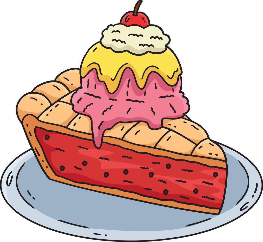 Ice Cream On Pie Cartoon Colored Clipart vector