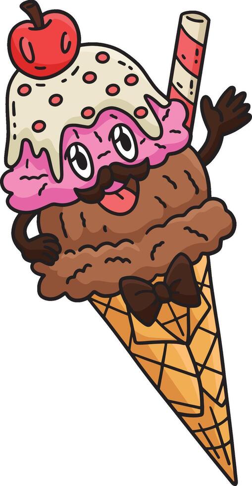 Double Scoop Ice Cream Cartoon Colored Clipart vector