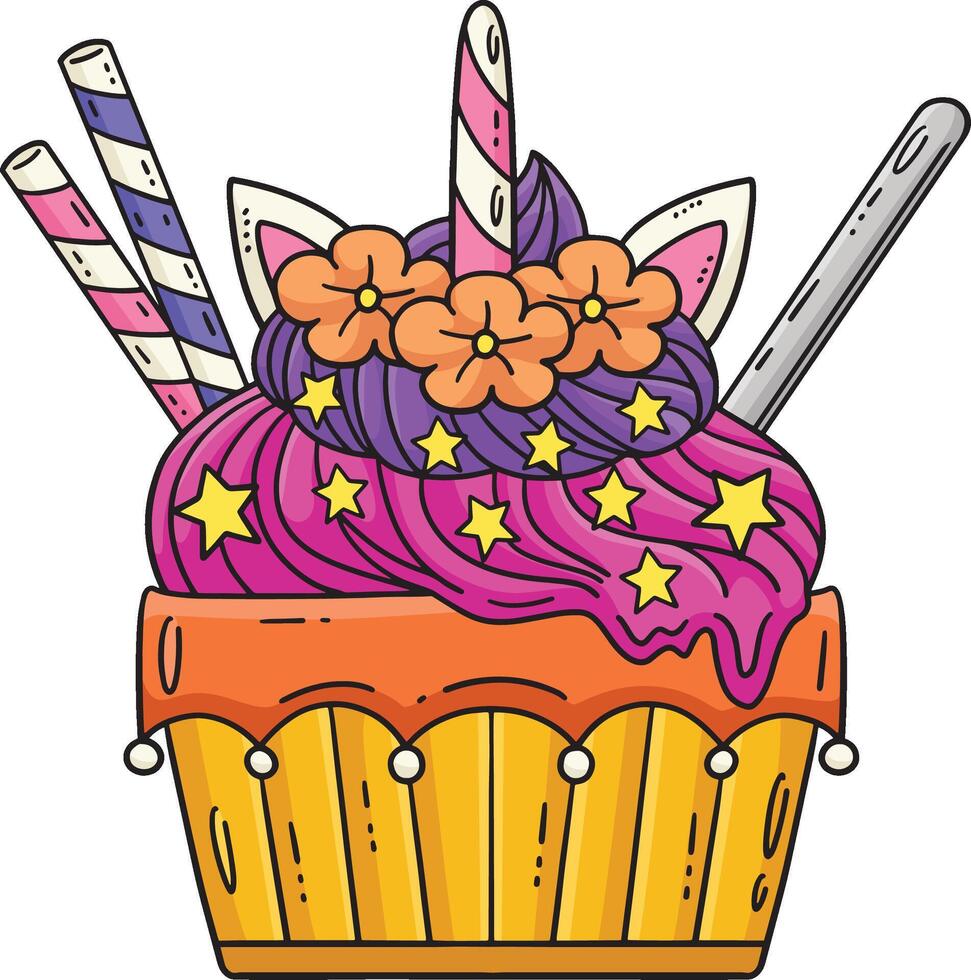 Ice Cream with Unicorn Horn Cartoon Clipart vector
