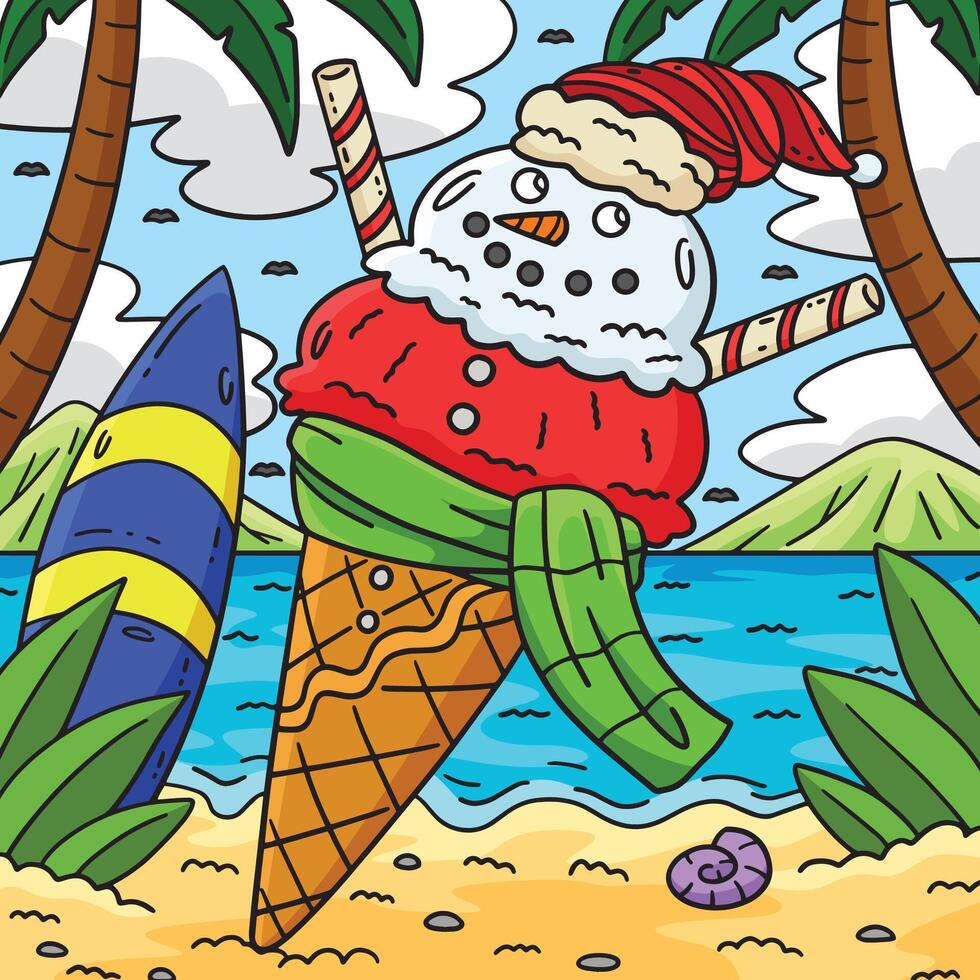 Ice Cream Snowman Cone Colored Cartoon vector