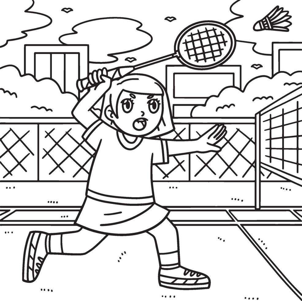 Badminton Player Hit Shuttlecock Coloring Page vector
